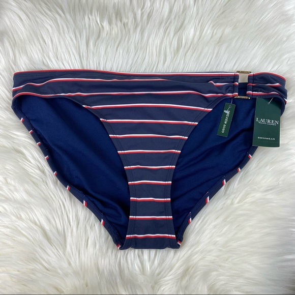 Lauren Ralph Lauren Dylan Stripe Navy Hipster Bikini Bottom Size 16 NWT - Picture 3 of 7